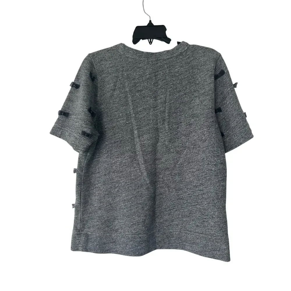 NWOT J. Crew Women’s Gray Jewel Bow Appliqué Short Sleeve Top Size M